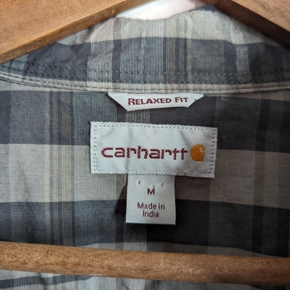 Carhartt Men Long Sleeve Medium Button Up Plaid Shirt Gray Collared Top - Picture 3 of 11